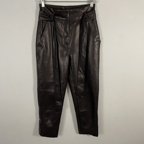 Aritzia Wilfred High Waisted Tie Belt Black Faux Leather Pants Size 2 - Picture 11 of 16